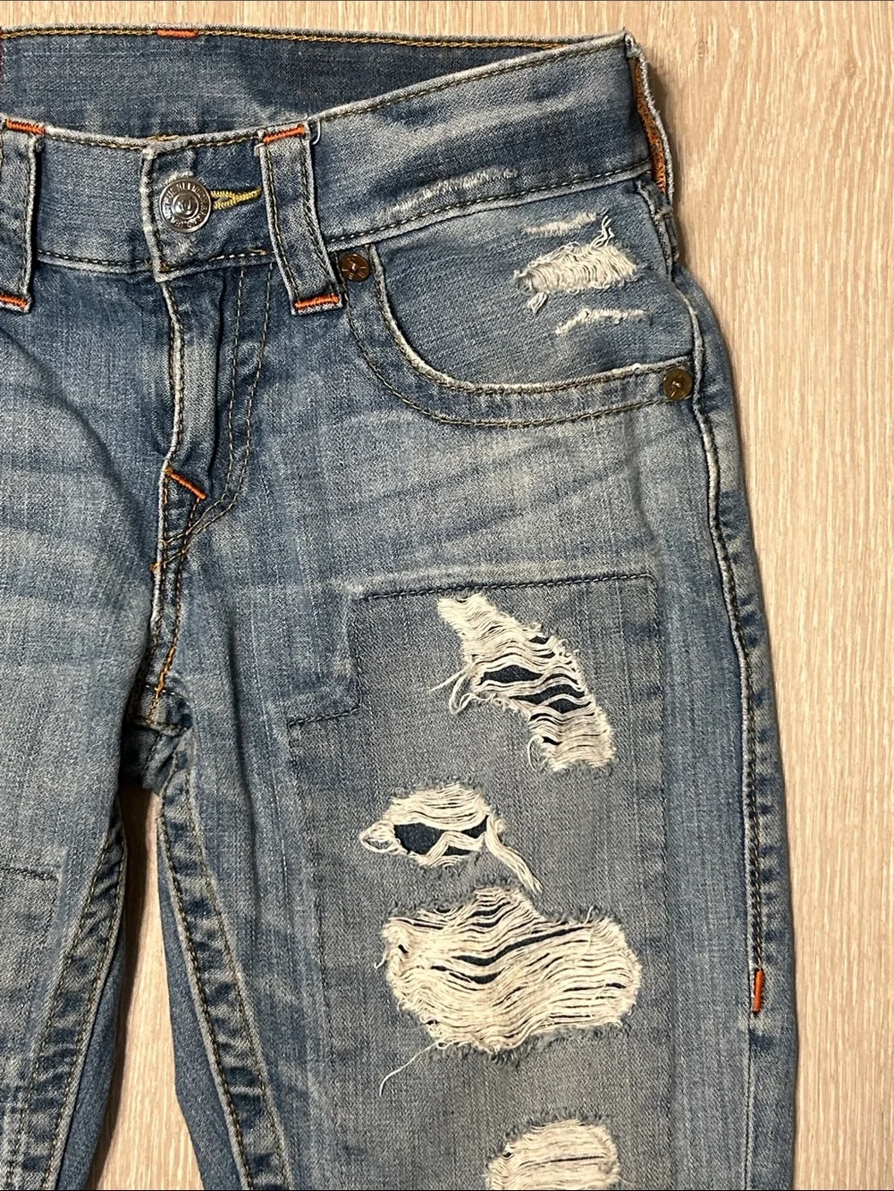 True Religion Distressed Patched Slim Blue Women's Jeans Sz 27
